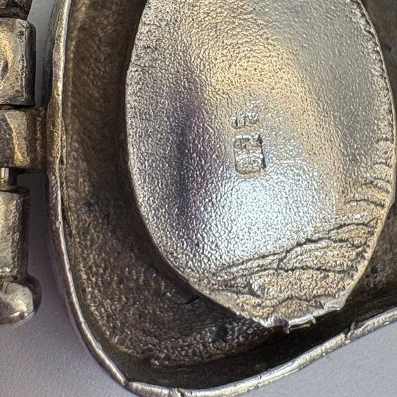 VTG Two Tone Sterling Silver 925 Slab Druzy Abstract Chain Bracelet 7.5" Length - Picture 9 of 16